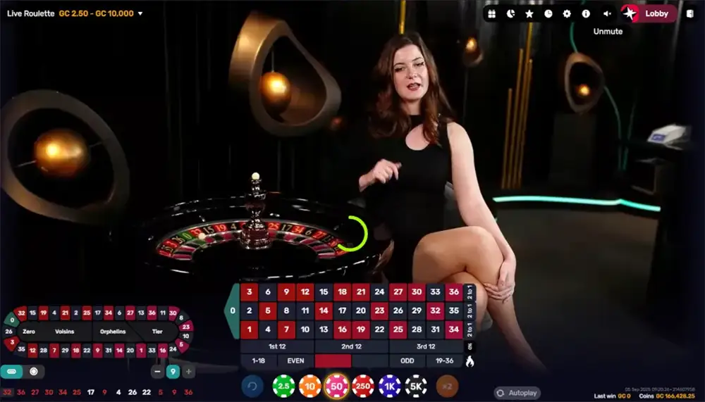 Live roulette dealer casino interface