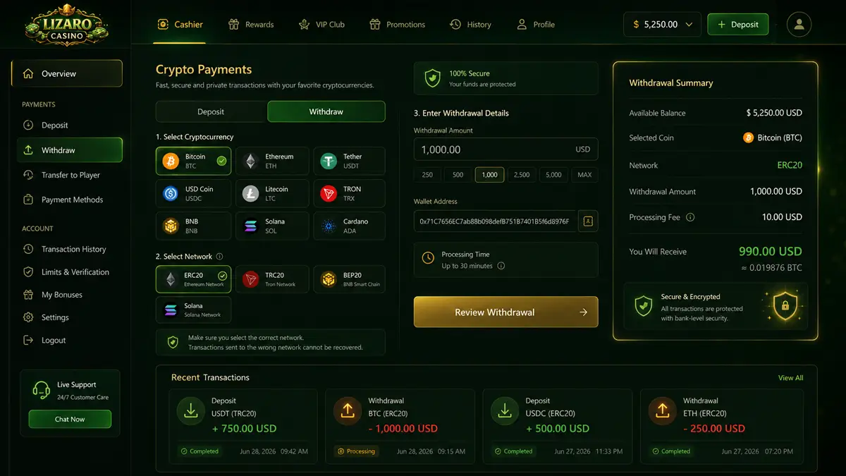 Lizaro crypto payments interface
