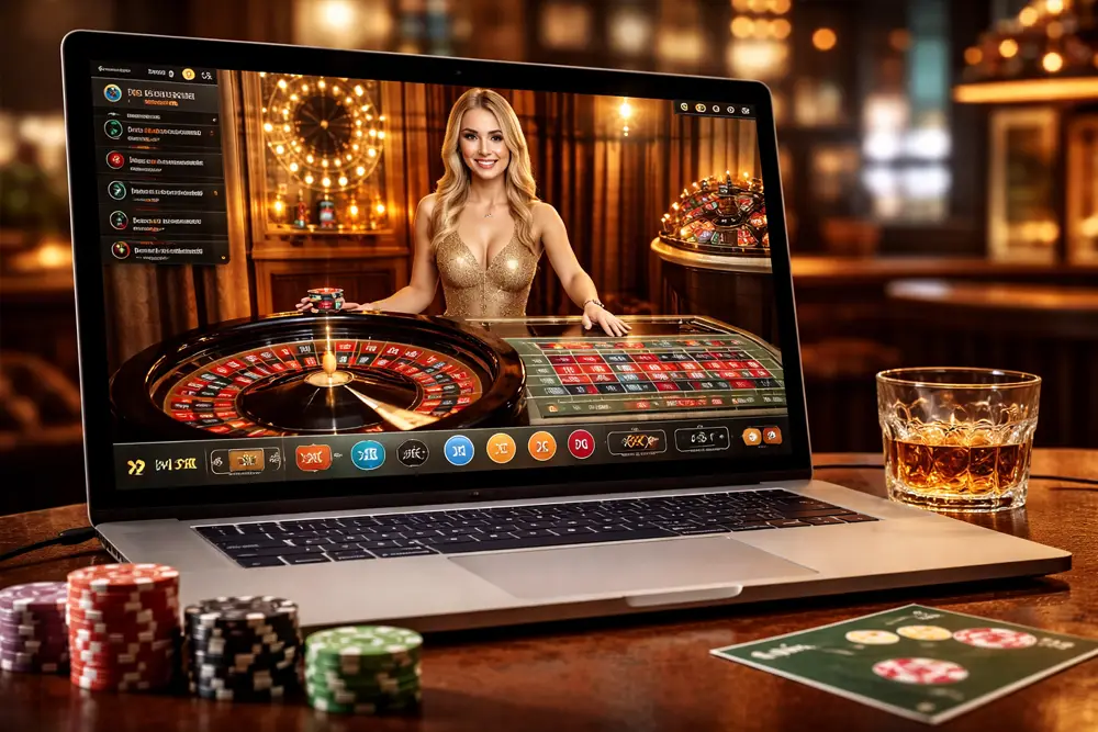 Live casino roulette game on player screen