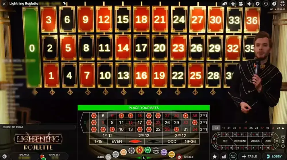 Lightning roulette live game betting screen