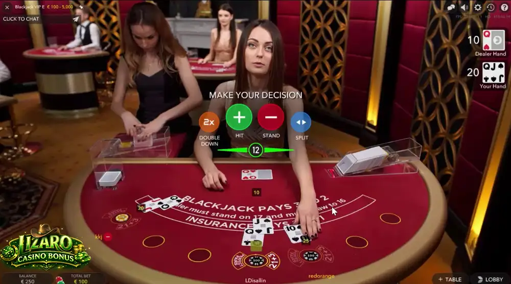 Live blackjack table with dealer and betting controls